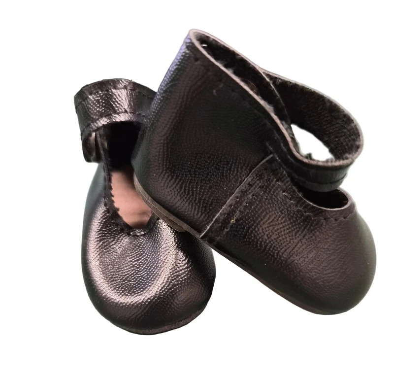 Puppen Schuhe Schwarz 6 cm - Kunstleder - Druckknopfverschluss