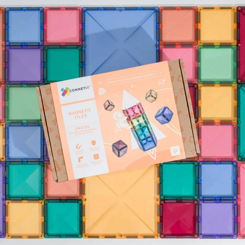 Magnetbausteine - Pastellfarbenes Quadrat Pack 40 Teile