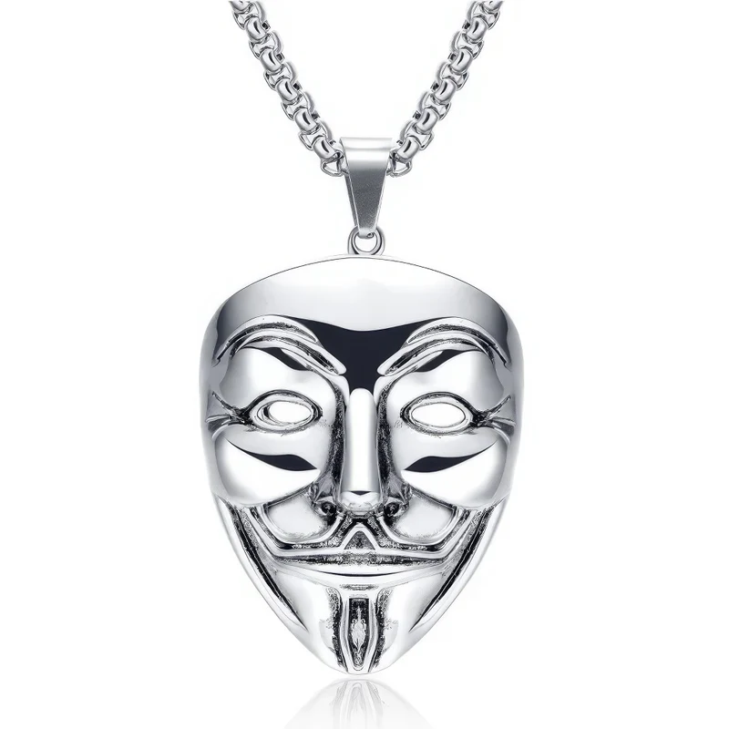 *Anonymous V Vendetta Halskette, Edelstahl, Silber, 60 cm