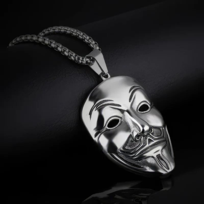 *Anonymous V Vendetta Halskette, Edelstahl, Silber, 60 cm