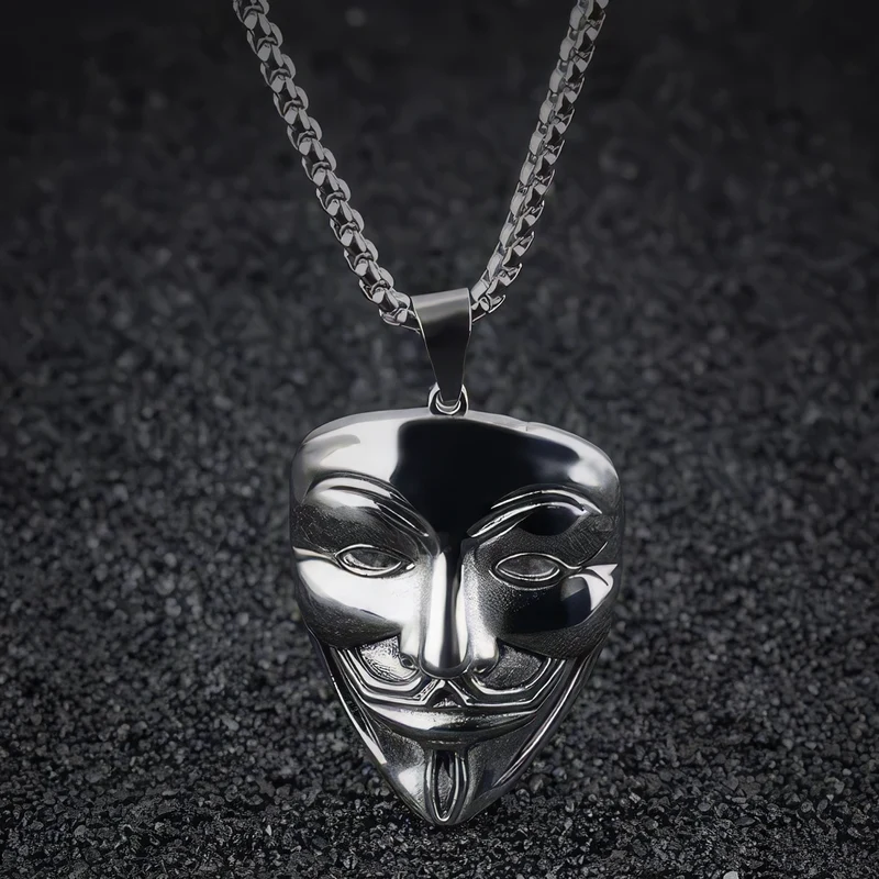 *Anonymous V Vendetta Halskette, Edelstahl, Silber, 60 cm