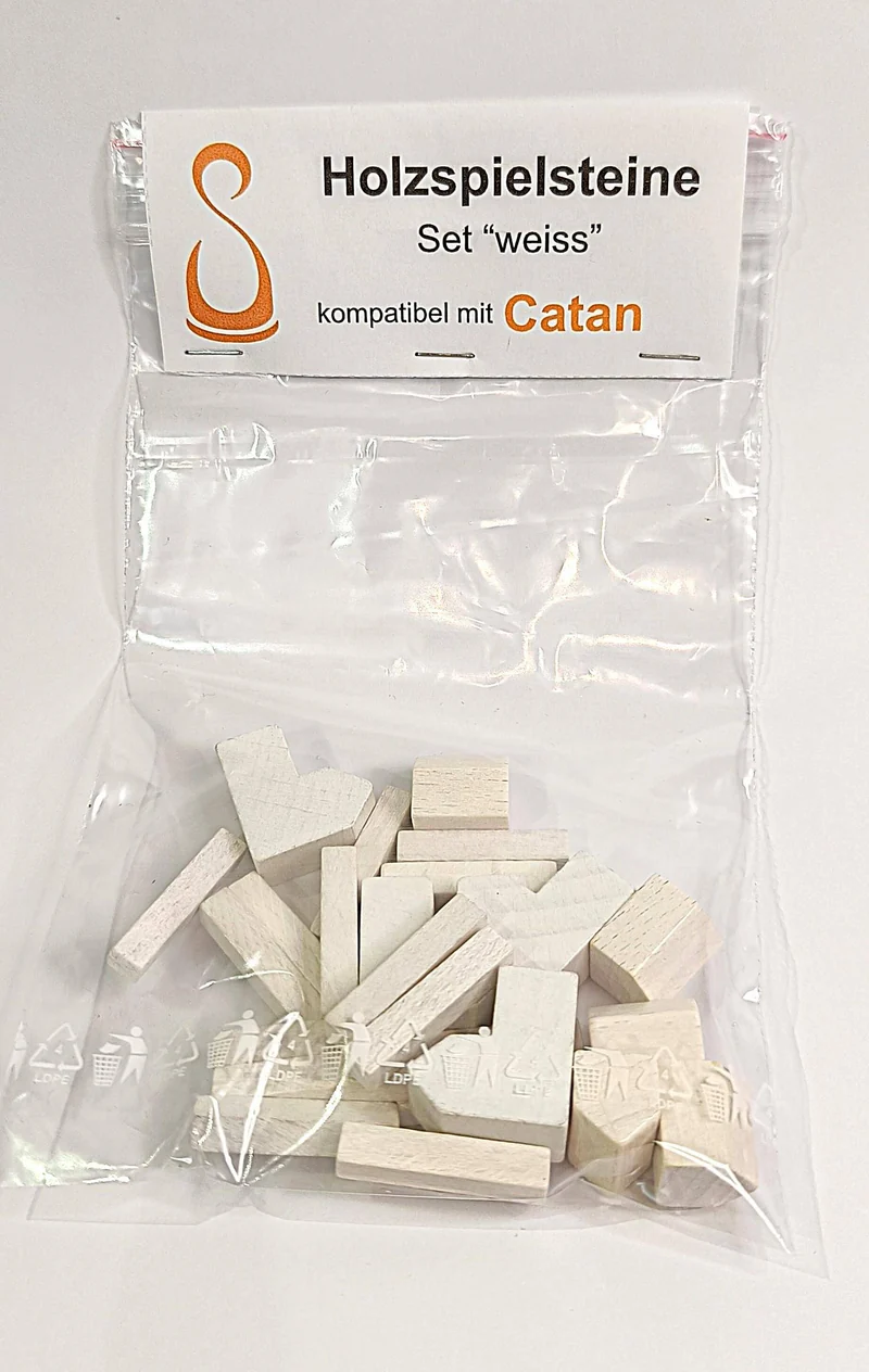 Holzspielsteine-Set: weiß (kompatibel mit Catan)