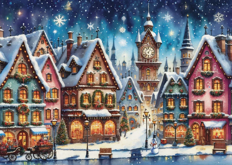 PFG Twinkling Holiday Streets - Collection NovIA (1000pcs) (Usage/Used - PUZZLES FOR GOOD)