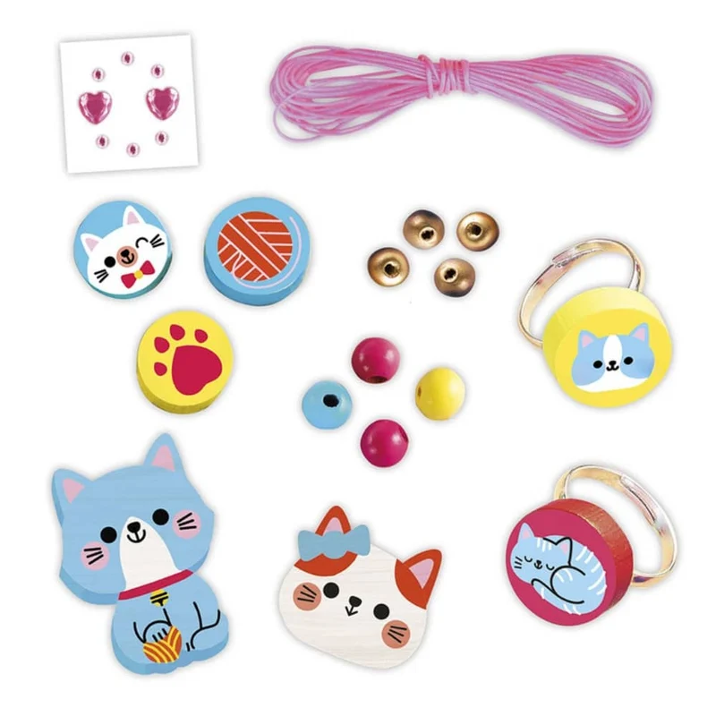 Kreativset zum Basteln von Holzschmuck – 4 Anhänger Kleine Kätzchen 4+