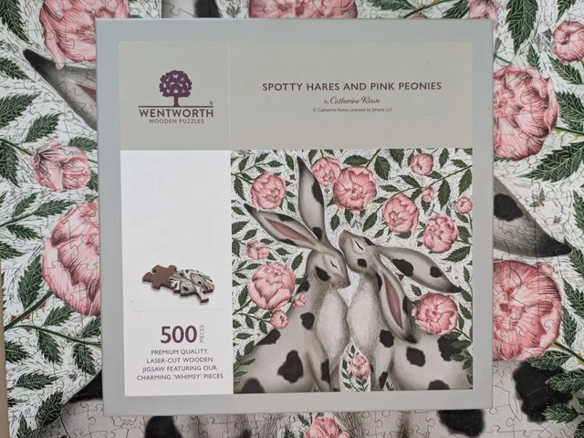 PFG Spotty Hares and Pink Peonies (WOOD) (Usagé/Used - PUZZLES FOR GOOD)