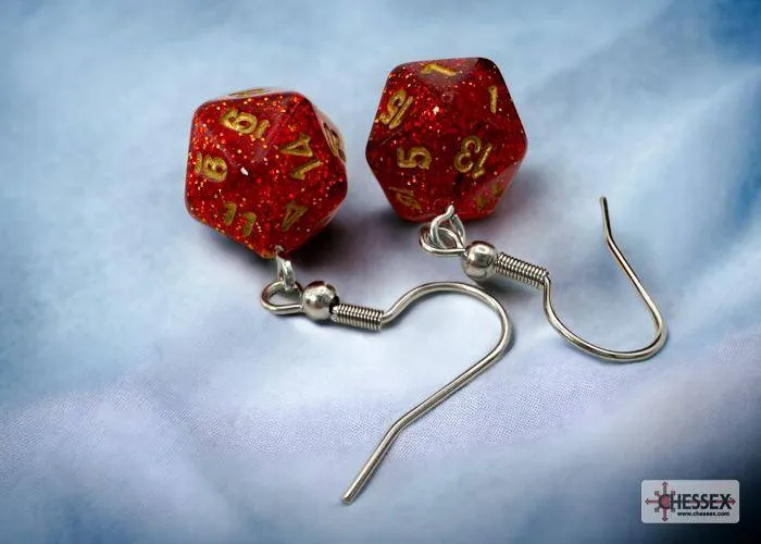 Ohrhänger MINI D20 Glitter Ruby (1 Paar), sprachunabhängig