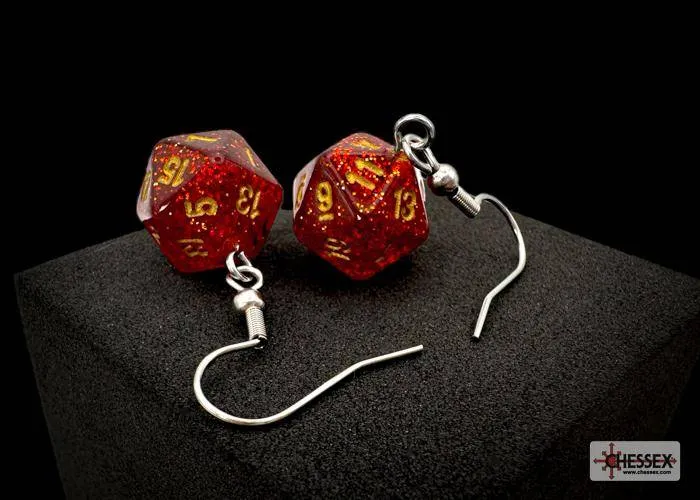 Ohrhänger MINI D20 Glitter Ruby (1 Paar), sprachunabhängig