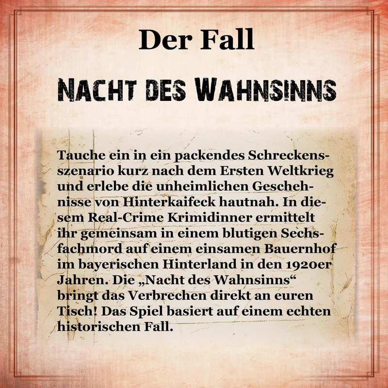 Nacht des Wahnsinns - Real Crime Dinner, deutsch