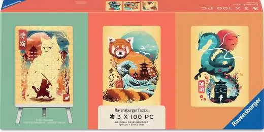 Ravensburger Cat Warrior, Red Panda & Dragon Puzzle & Easel Set (3x100pcs)
