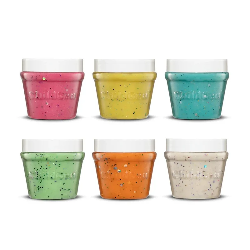 Natürliche Knete in Gläsern – Set mit 6 Glitzerfarben