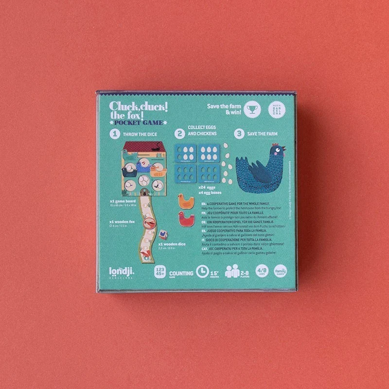Familienspiel in Taschenversion Cluck, cluck! Fox! – Puk Puk, hier ist der Fuchs!