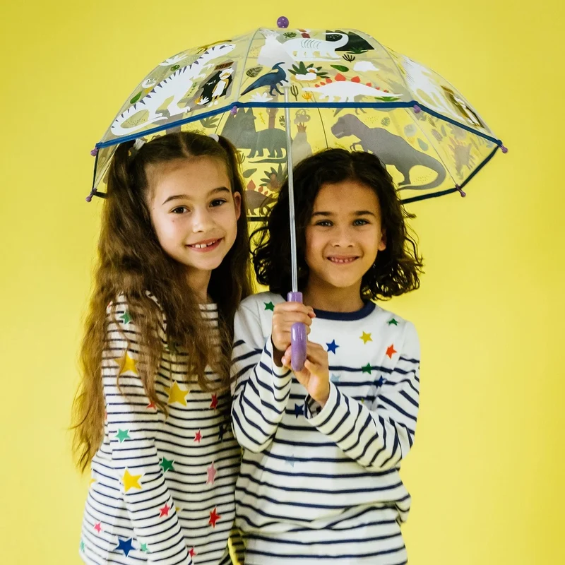 Transparenter Regenschirm, der seine Farbe wechselt – Dinosaurier