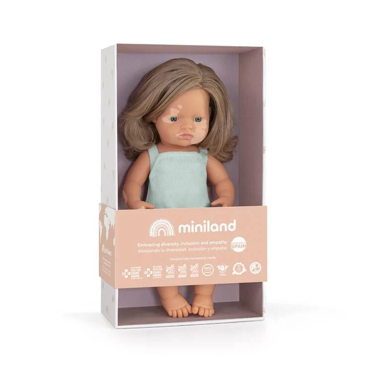 Puppe Mädchen Colourful Edition Doll – Europäerin dunkelblond mit Albinismus 38 cm