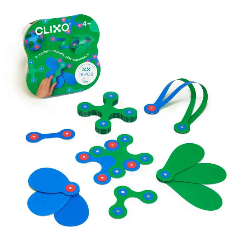 CLIXO Itsy Pack - grün - blau mit 18 Spielscheiben - Magnetspielzeug