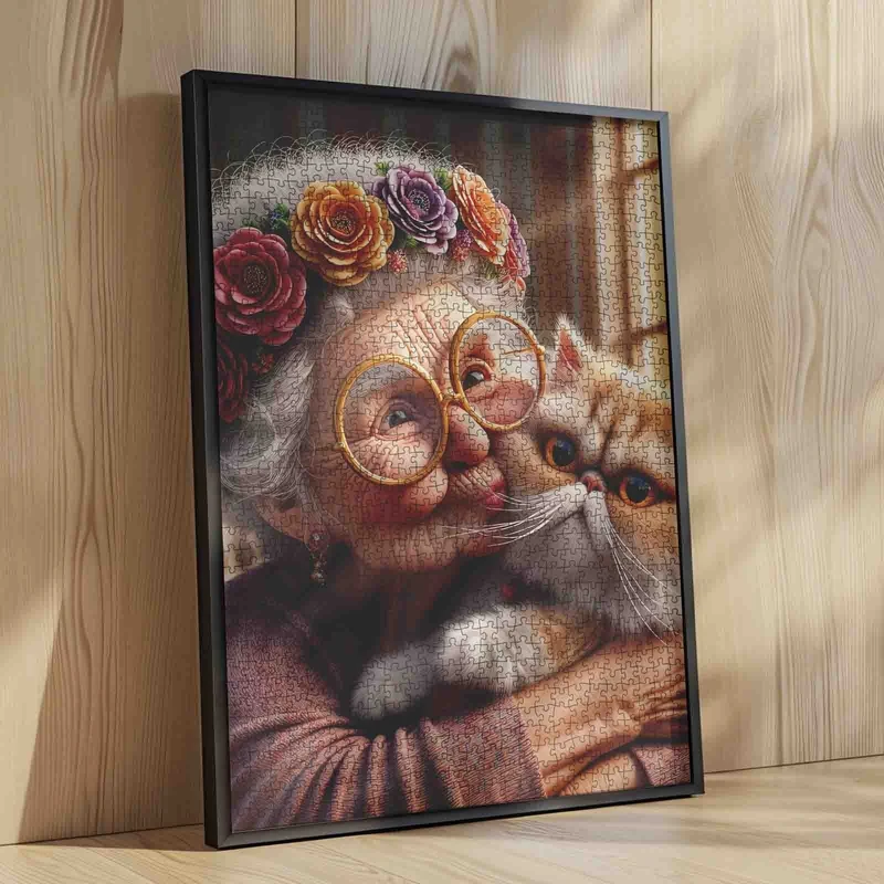 Playful Seniors - Grandma and Cat Hug (1000pcs)