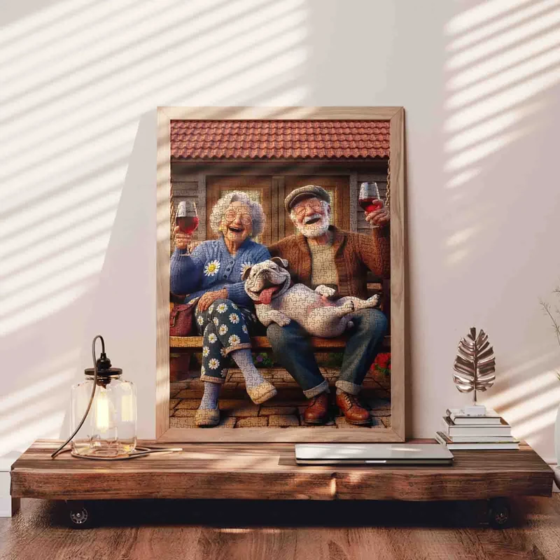 Playful Seniors - Joyful Elderly Couple with Dog (1000pcs)