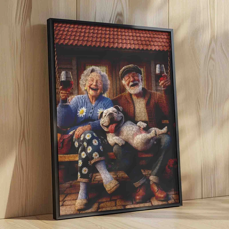 Playful Seniors - Joyful Elderly Couple with Dog (1000pcs)