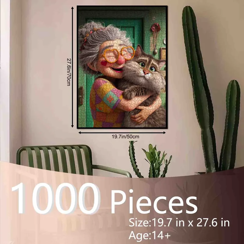 Playful Seniors - Grandma and Her Fluffy Cat (1000pcs)