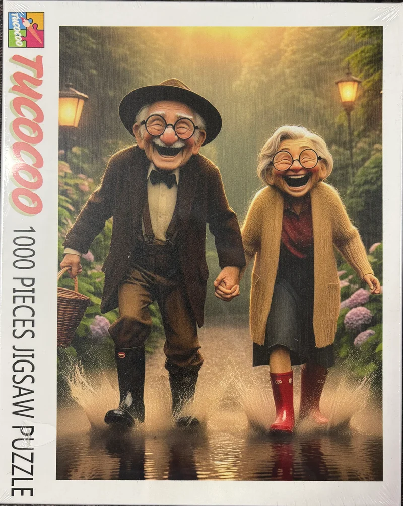 Playful Seniors - Elderly Couple Walking in the Rain (1000pcs)