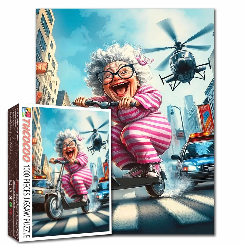 Playful Seniors - Laughing Grandma's Scooter Getaway (1000pcs)