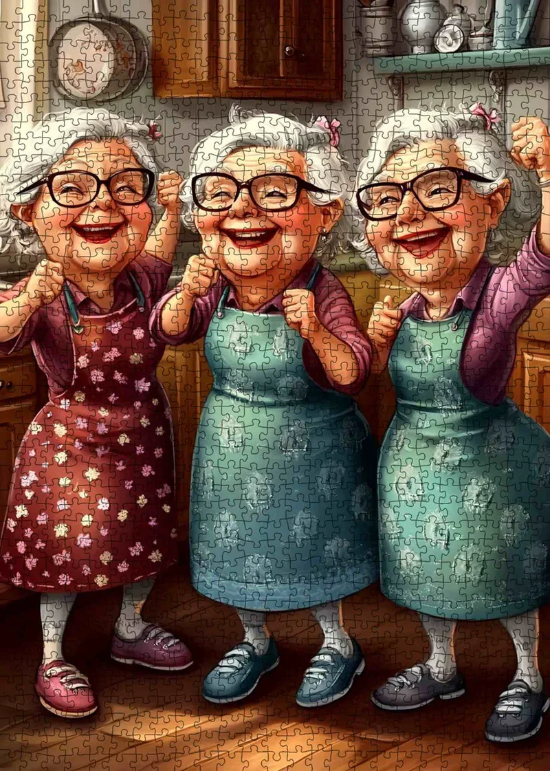 Playful Seniors - Dancing Grandmas in Kitchen (1000pcs)