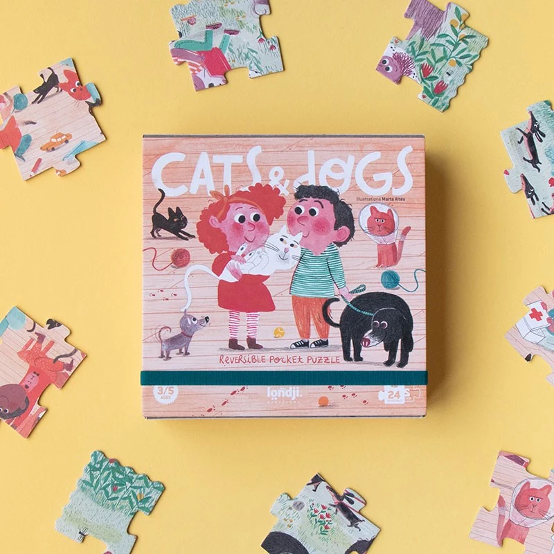 Zweiseitiges Puzzle für Kinder, 24 Teile – Katzen und Hunde