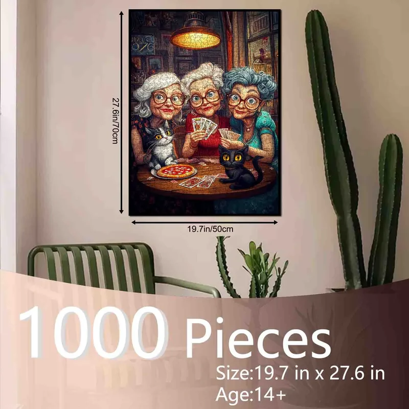 Playful Seniors - Playful Grandmas and Cats at Cozy Card Night (1000pcs)
