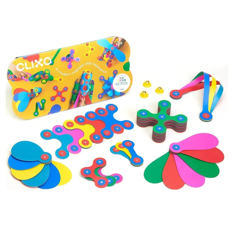 CLIXO Rainbow Pack mit 39 Spielscheiben und 3 Spinner - Magnetspielzeug