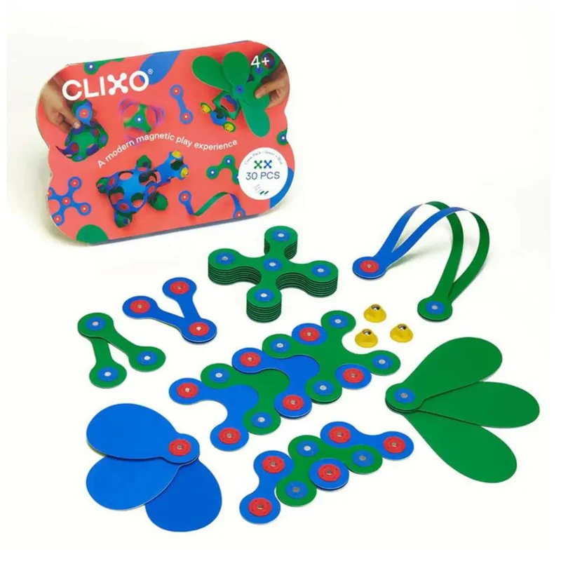 CLIXO Crew Pack grün - blau mit 30 Teilen - Magnetspielzeug