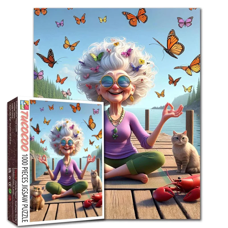 Playful Seniors - Meditating Grandma on Dock (1000pcs)