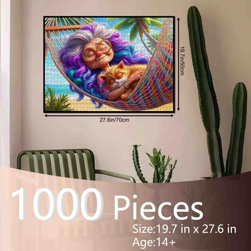 Playful Seniors - Grandma and Cat Hammock (1000pcs)