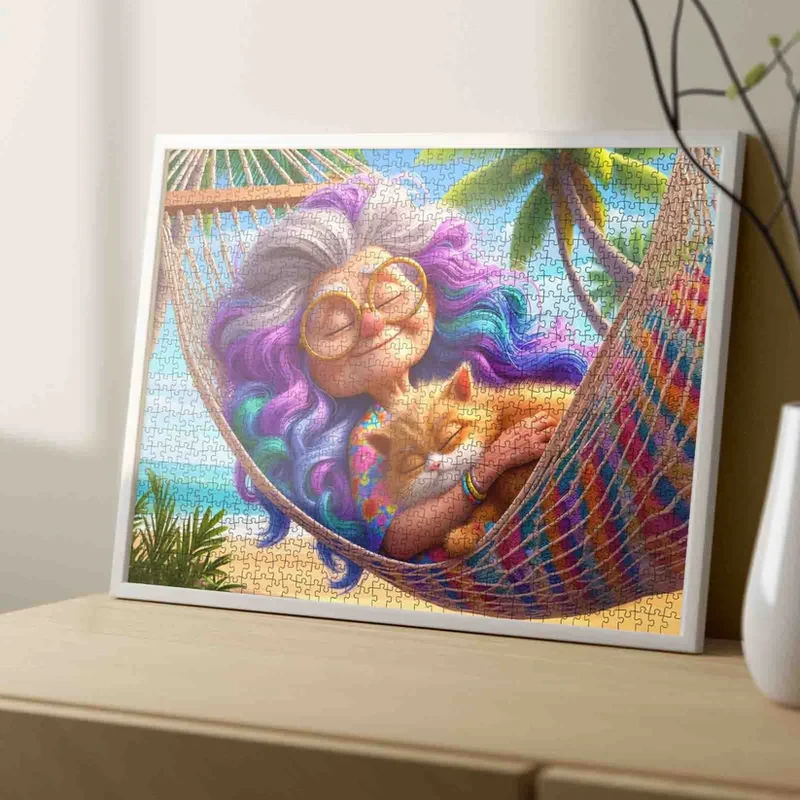 Playful Seniors - Grandma and Cat Hammock (1000pcs)