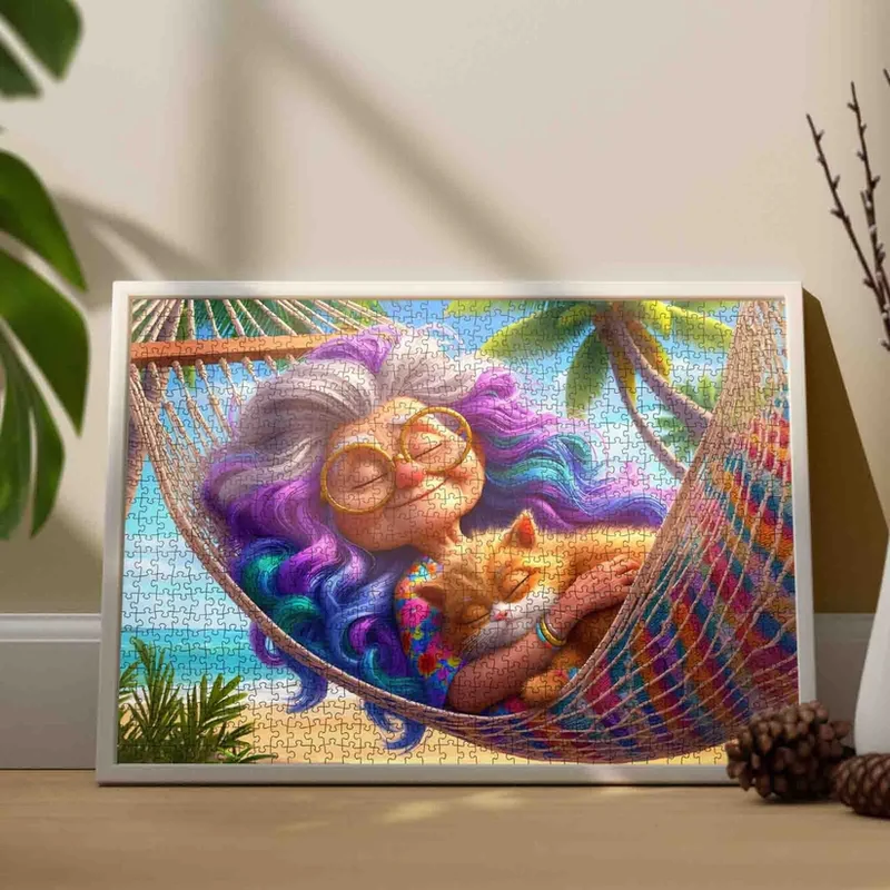 Playful Seniors - Grandma and Cat Hammock (1000pcs)