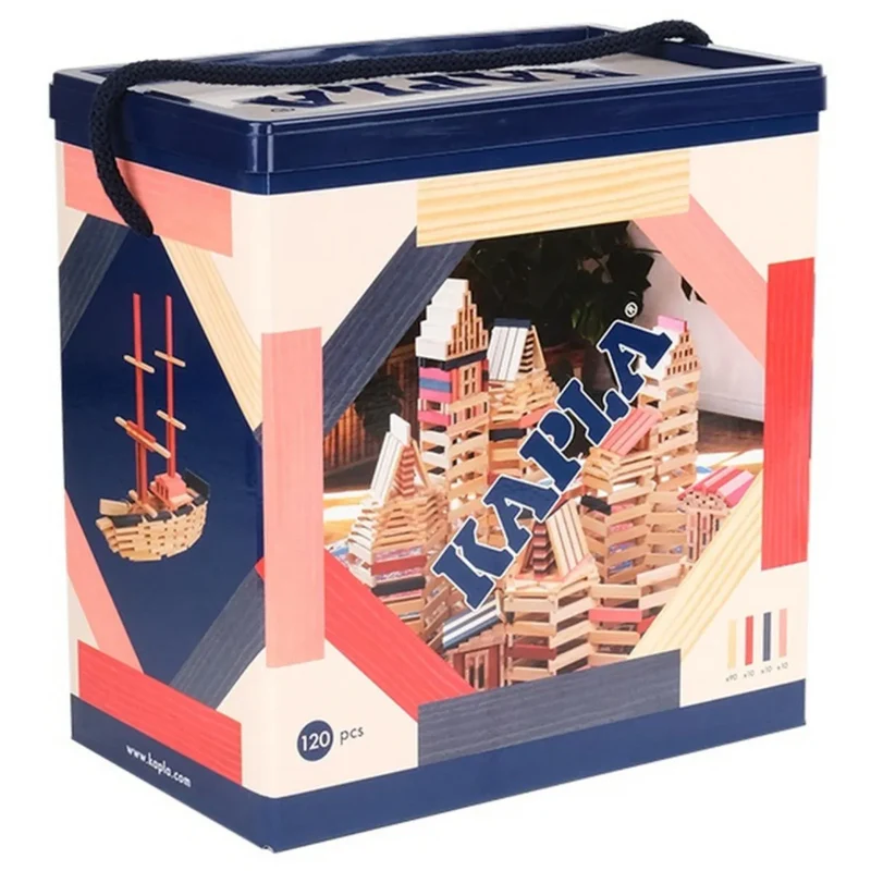 KAPLA - Baukasten mit Holzbrettchen 120 Stück - rot, rosa, dunkelblau