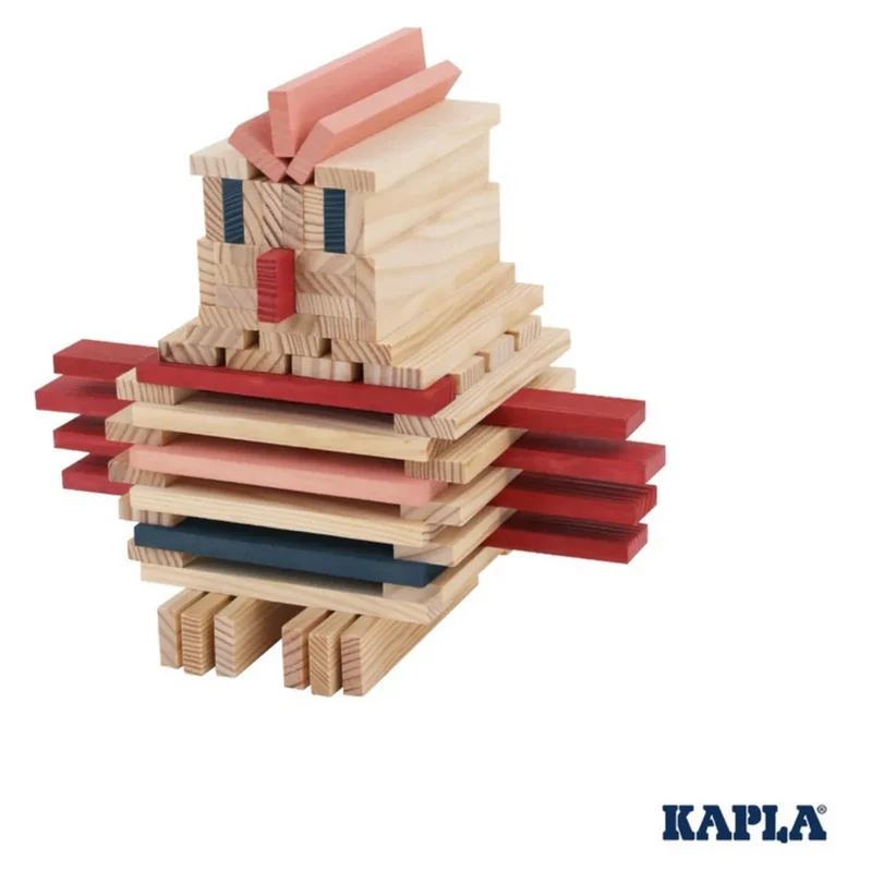 KAPLA - Baukasten mit Holzbrettchen 120 Stück - rot, rosa, dunkelblau