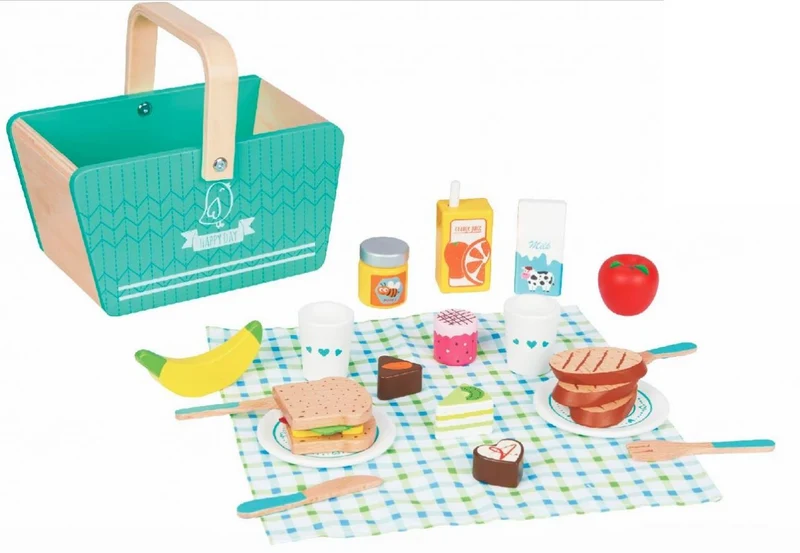 Spielba Picknick-Korb aus Holz mit Zubehör