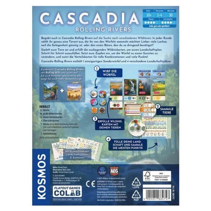Kosmos - Cascadia Rolling Rivers - Roll und Write Spiel