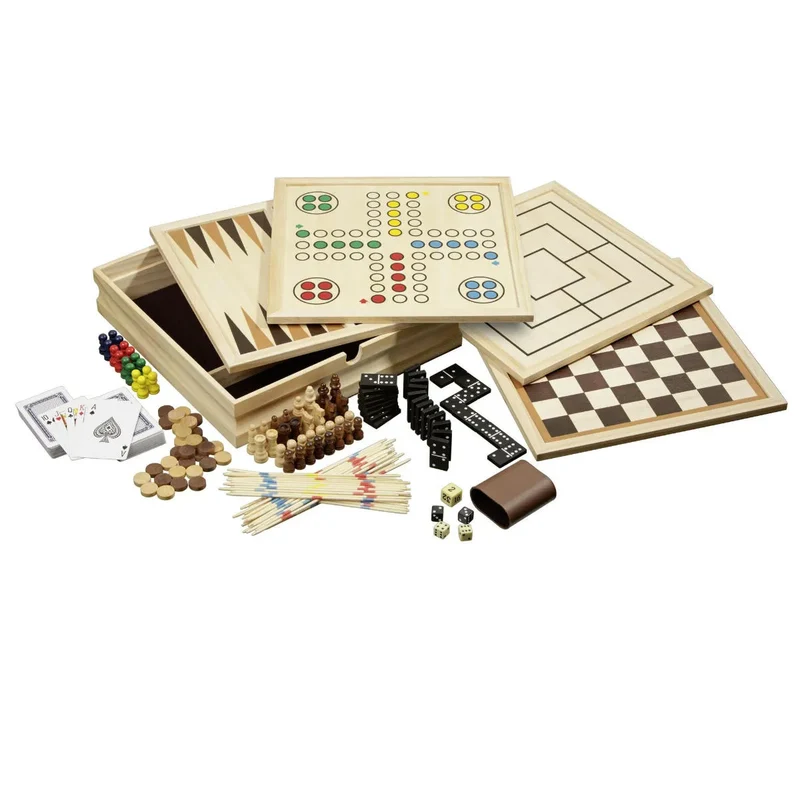 Philos 3098 - Spielesammlung 10, medium, Spieleklassiker mit Zubehör, Holz