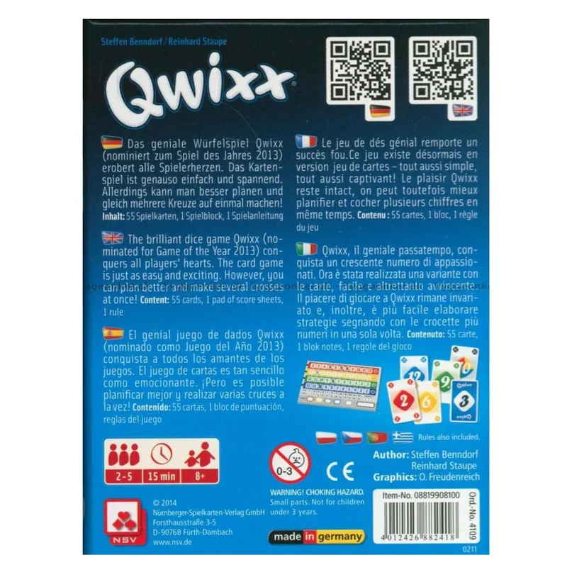 Nürnberger Spielkarten Verlag - Qwixx - das Kartenspiel