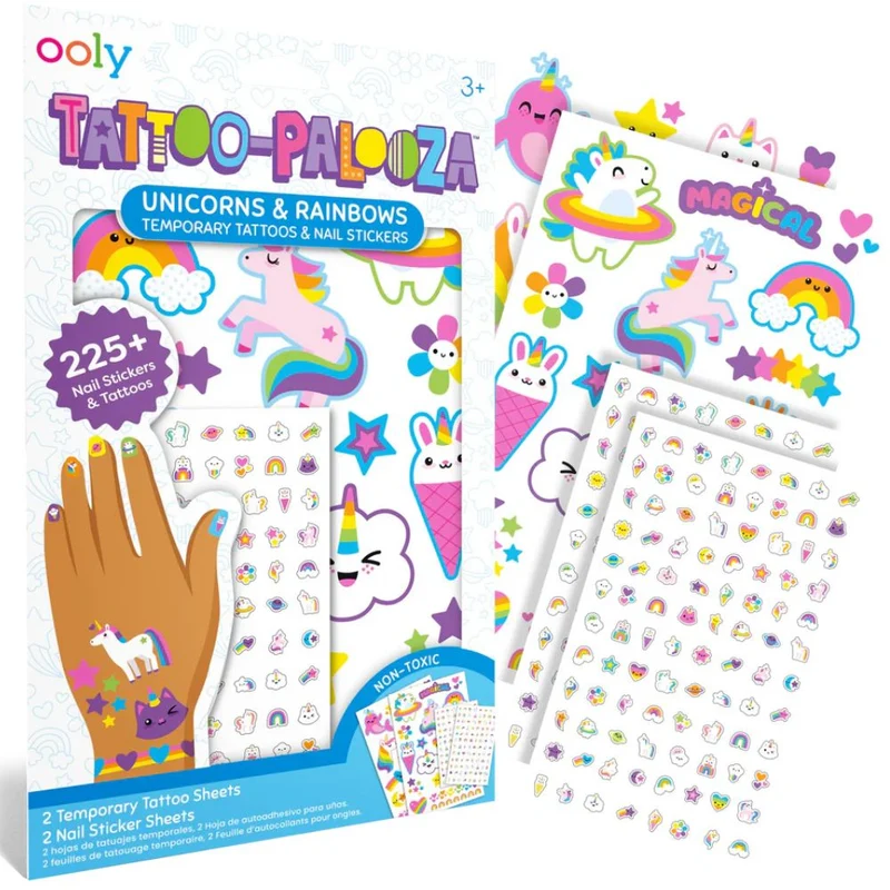 Waschbare Tattoos & Nagelsticker – Regenbogen-Einhörner