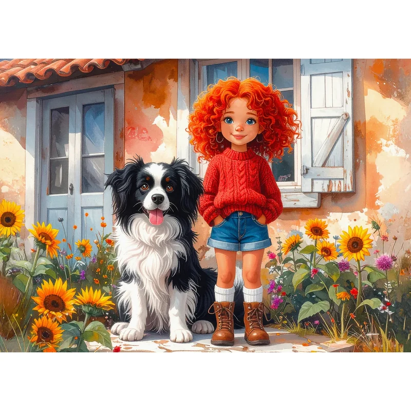 Red Curls and Paws (1000pcs)