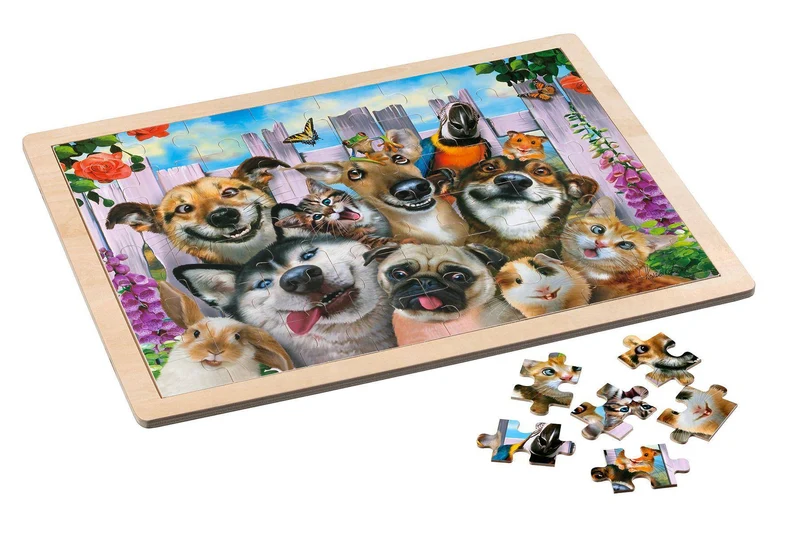 Rahmenpuzzle: Selfie Haustiere, Holz, 48 Teile