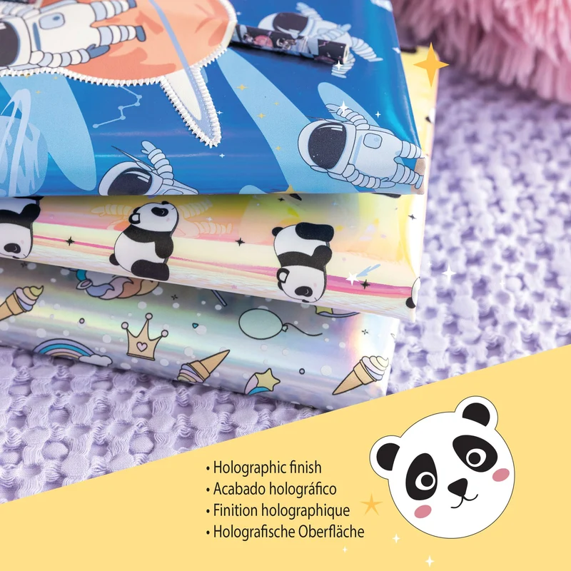 Holografisches Tagebuch mit Schloss – Panda