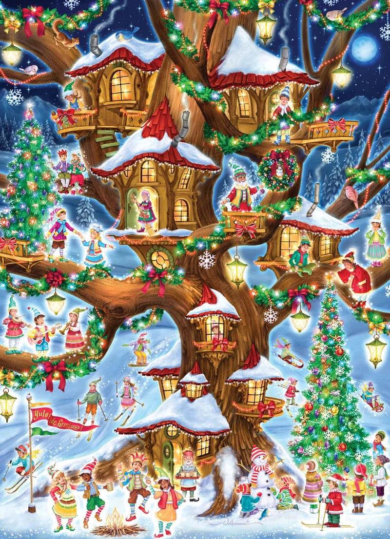 PFG Elves Treehouse, Randy Wollenmann (1000pcs) (Usage/Used - PUZZLES FOR GOOD)