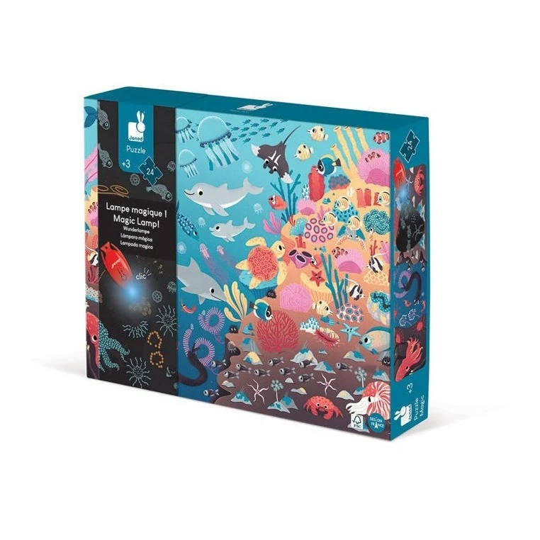 Leuchtendes Puzzle mit Mini-UV-Lampe – Ozean 24 Teile 3+