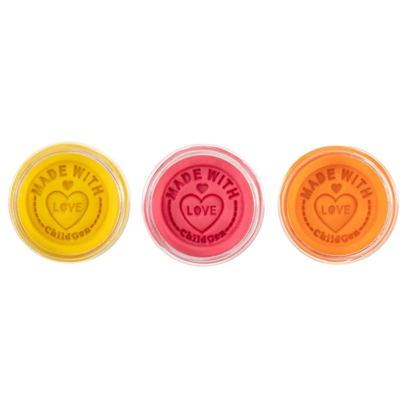 Natürliche Knete in Gläsern – Gelb, Rosa, Orange