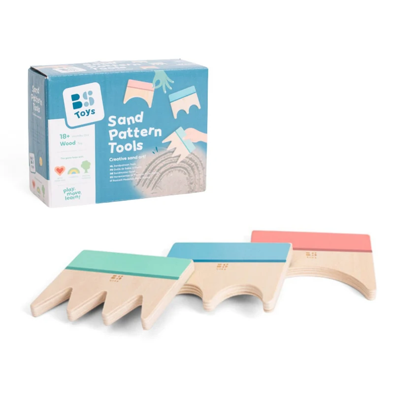 Set aus Holzschaufeln zum Formen von Mustern im Sand