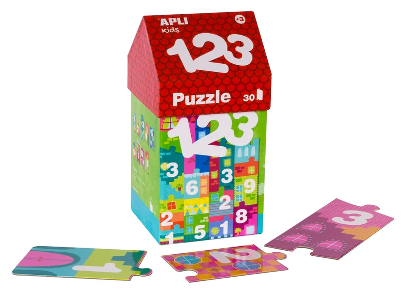 Puzzle im Kartonhaus – Zahlen 3+