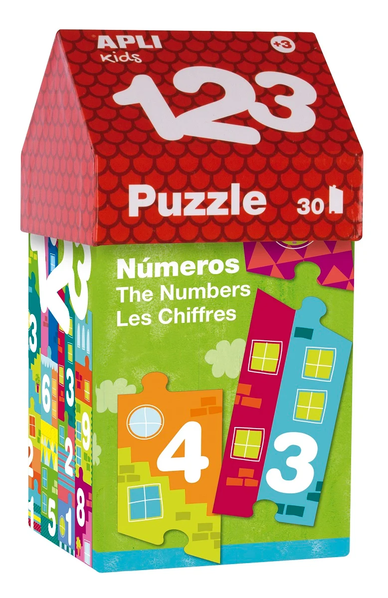 Puzzle im Kartonhaus – Zahlen 3+