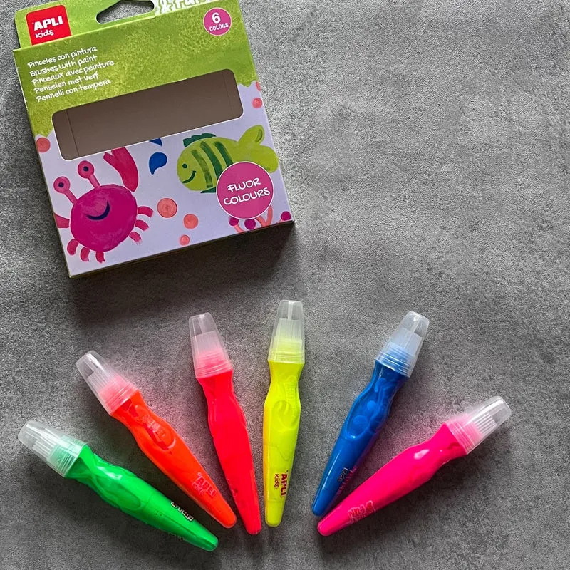 Farben in Tuben mit Pinsel – Neonfarben, 6 Stück